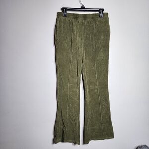 If It Were Me Olive Green Corduroy Flare Pants Size XL High Waist Elastic